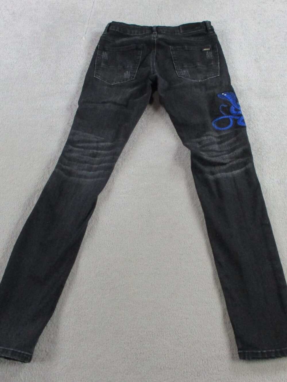 Mens Skinny Cobra Snake Jeans Size 28 Black Denim Distressed Embroidered Stretch - Picture 4 of 15